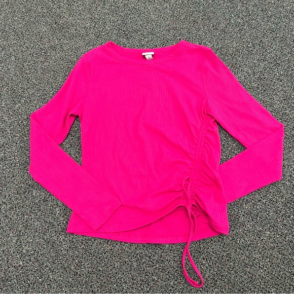 TARGET A NEW DAY Bright Pink Long-Sleeve Ribbed Ruched Adjustable String Shirt S - Picture 7 of 15